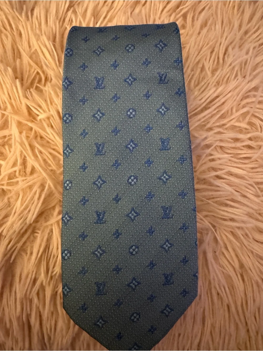 Louis Vuitton Blue Silk Monogram Silk Tie